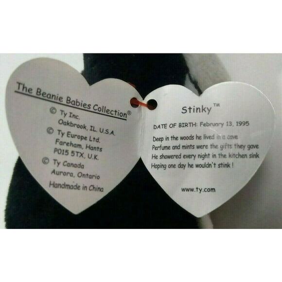 2x Vintage Ty Beanie Babies Ringo the Raccoon + Stinky the Skunk Plush Beanies - Picture 8 of 11